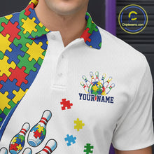 Load image into Gallery viewer, Custom Colorful Puzzles Autism Awareness Bowling Men Polo Shirt, Autism Acceptance Shirt IPHW11200
