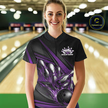 Load image into Gallery viewer, Custom Black And Purple Flame Bowling Team Jersey, Tournament Women Quarter-Zip Shirt IPHW11207