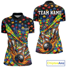Load image into Gallery viewer, Custom Autism Awareness Butterfly Bowling Team Women Shirt, Puzzles Bowling Jersey IPHW11214