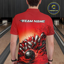 Load image into Gallery viewer, Custom Red Flame Bowling Tournament Men Polo Team Shirt, Fire Bowling League Shirt IPHW11215