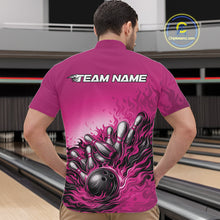 Load image into Gallery viewer, Custom Pink Flame Bowling Tournament Men Quarter-Zip Team Shirt, Fire Bowling League Shirt IPHW11218