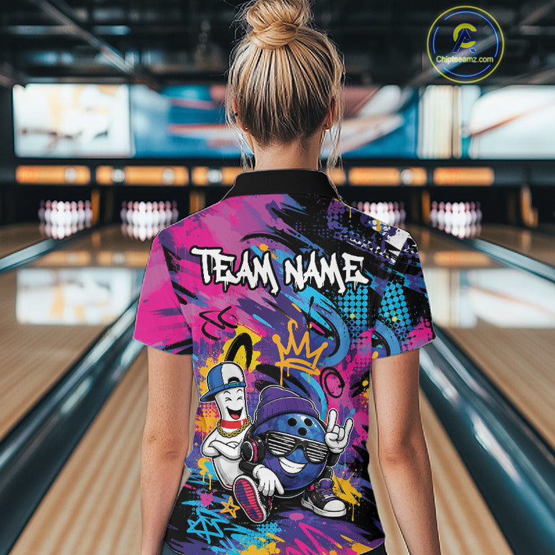 Custom Funny Colorful Graffity Hiphop Bowling Women Quarter-Zip Shirt IPHW11800