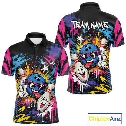 Custom Funny Colorful Paint Splatter Bowling Men Polo Shirt, Graffity Bowling Jersey IPHW11803