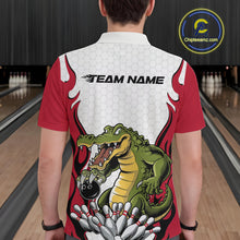 Load image into Gallery viewer, Custom Funny Alligator Bowling Men Polo Shirt, Alligator Red Bowling Team League Shirt IPHW10683