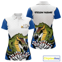Load image into Gallery viewer, Custom Funny Alligator Bowling Women Polo Shirt, Alligator Blue Bowling Team League Shirt IPHW10684