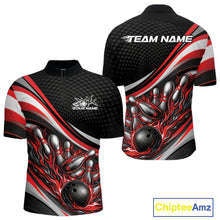 Load image into Gallery viewer, Custom Red Flame Bowling Men Quarter-Zip Shirt, Bowling Team League Shirt Bowler Jerseys IPHW11226