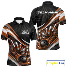 Load image into Gallery viewer, Custom Orange Flame Bowling Men Polo Shirt, Bowling Team League Shirt Bowler Jerseys IPHW11228
