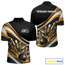 Load image into Gallery viewer, Custom Yellow Flame Bowling Men Quarter-Zip Shirt, Bowling Team League Shirt Bowler Jerseys IPHW11231