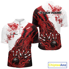 Load image into Gallery viewer, Custom Red Flame Bowling Men Quarter-Zip Shirt, Bowling Team League Shirt Bowler Jerseys IPHW11242