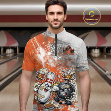 Load image into Gallery viewer, Custom Angry Bowling Ball And Pin Fight Funny Shirt, Orange Bowling And Beer Shirt IPHW11250