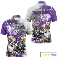 Load image into Gallery viewer, Custom Angry Bowling Ball And Pin Fight Funny Shirt, Purple Bowling And Beer Shirt IPHW11252