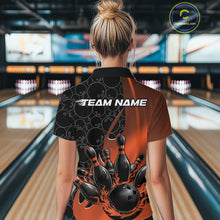 Load image into Gallery viewer, Custom Black And Orange Flame Bowling Team Women Polo Shirt, Bowling Ball Pattern Jerseys IPHW11279