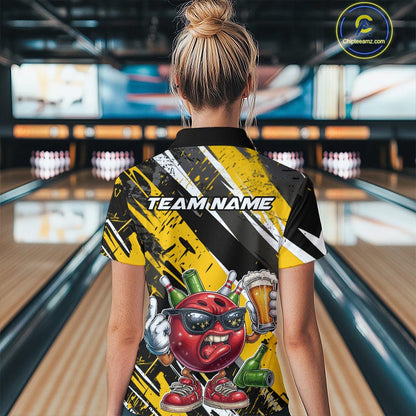 Custom Funny Bowling Ball Drink Beer Bowling Women Quarter-Zip Shirt, Yellow Team Shirt IPHW10119