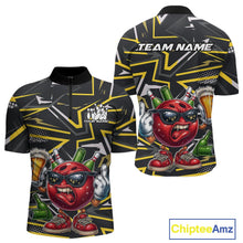 Load image into Gallery viewer, Custom Funny Bowling Ball Drink Beer Bowling Men Quarter-Zip Shirt, Yellow Bowling Team Shirt IPHW10120