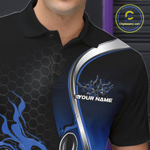 Load image into Gallery viewer, Custom Blue Flame Bowling Men Jerseys, Bowling Team League Shirt Bowlers Jerseys IPHW11301