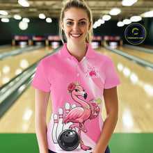 Load image into Gallery viewer, Sassy Classy Flamingo Custom Women Bowling Shirt, Elegant Ladies Summer Bowling Shirt IPHW11029