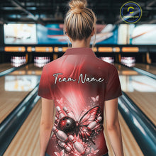 Load image into Gallery viewer, Custom Red Butterfly Bowling Team Women Quarter-Zip Shirt, Bowling League Shirt IPHW11036