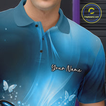 Load image into Gallery viewer, Custom Blue Butterfly Bowling Team Men Polo Shirt, Bowling League Shirt IPHW11039