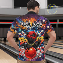 Load image into Gallery viewer, Custom Hip Hop Black Cat With Funny Gesture Bowling Men Quarter-Zip Shirt, Graffiti Bowler Shirt IPHW11059