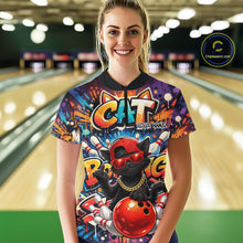 Load image into Gallery viewer, Custom Hip Hop Black Cat With Funny Gesture Bowling Women Shirt, Graffiti Bowler Shirt IPHW11059