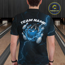 Load image into Gallery viewer, Custom Black And Blue Lightning Montrous Flame Bowling Tournament Men Polo Team Shirt IPHW11072