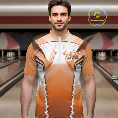 Custom Orange Bowling Team Jerseys, Bowling Uniform Bowling League Quarter-Zip Shirts For Men IPHW9937