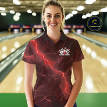 Load image into Gallery viewer, Custom Red Lightning Cobra Bowling Women Polo Shirt, Bowling Tournament Team Shirt IPHW11077