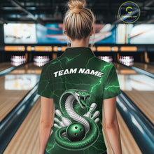 Load image into Gallery viewer, Custom Green Lightning Cobra Bowling Women Polo Shirt, Bowling Tournament Team Shirt IPHW11080