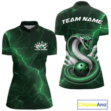Load image into Gallery viewer, Custom Green Lightning Cobra Bowling Women Quarter-Zip Shirt, Bowling Tournament Shirt IPHW11080