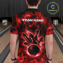 Load image into Gallery viewer, Custom Red Flame Bowling Men Polo Team Shirt, Bowling Tournament Shirt IPHW11083