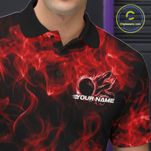 Load image into Gallery viewer, Custom Red Flame Bowling Men Polo Team Shirt, Bowling Tournament Shirt IPHW11083