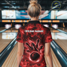 Load image into Gallery viewer, Custom Red Flame Bowling Women Polo Team Shirt, Bowling Tournament Shirt IPHW11083
