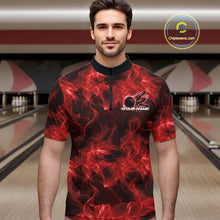 Load image into Gallery viewer, Custom Red Flame Bowling Men Quarter-Zip Team Shirt, Bowling Tournament Shirt IPHW11083
