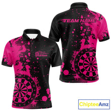 Load image into Gallery viewer, Custom Black And Pink Splatter Dartboard Dart Polo Shirt For Men, Grunge Dart Team Jerseys IPHW9957