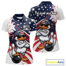 Load image into Gallery viewer, Custom Patriotic Funny White Duck Bowling Women Polo Shirt, US Flag Bowling Jerseys IPHW11121