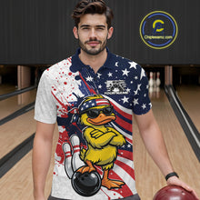 Load image into Gallery viewer, Custom Patriotic Funny Yellow Duck Bowling Men Polo Shirt, US Flag Bowling Jerseys IPHW11122