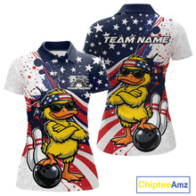 Load image into Gallery viewer, Custom Patriotic Funny Yellow Duck Bowling Women Polo Shirt, US Flag Bowling Jerseys IPHW11122
