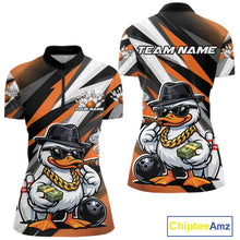Load image into Gallery viewer, Custom Funny White Boss Duck Bowling Women Quarter-Zip Shirt, Cool Duck Bowling Jerseys IPHW11123