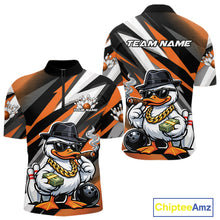 Load image into Gallery viewer, Custom Funny White Boss Duck Bowling Men Quarter-Zip Shirt, Cool Duck Bowling Team Jerseys IPHW11123