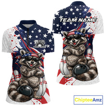 Load image into Gallery viewer, Custom Patriotic Funny Racoon Bowling Women Quarter-Zip Shirt, US Flag Bowling Jerseys IPHW11126