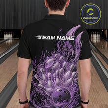 Load image into Gallery viewer, Custom Purple Fire Flame Bowling Men Polo Shirts, Bowling Team League Shirt IPHW11140