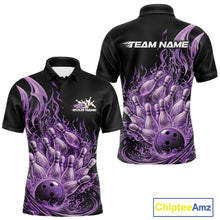 Load image into Gallery viewer, Custom Purple Fire Flame Bowling Men Polo Shirts, Bowling Team League Shirt IPHW11140