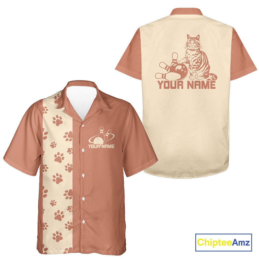 Custom Retro 50S Cat Bowling Button Up Shirt For Men And Women, Classic Cat Bowling Shirt IPHW10070