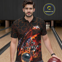 Load image into Gallery viewer, Custom Patriotic Flame Men Bowling Team Shirt, US Flag Bowling League Team Shirt IPHW10192