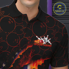 Load image into Gallery viewer, Custom Patriotic Flame Men Bowling Team Shirt, US Flag Bowling League Team Shirt IPHW10192