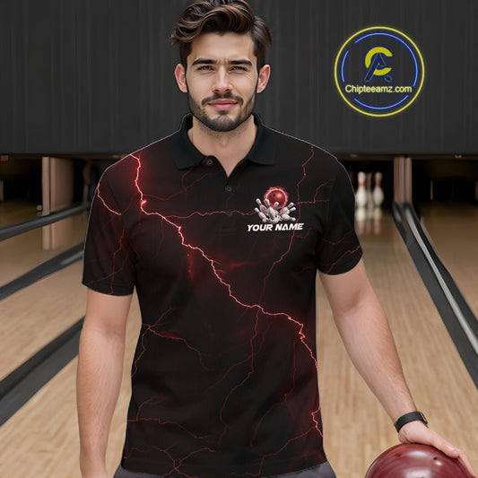Custom Red Thunder Lightning Flame Bowling Ball Men Bowling Team Shirt Bowler Outfit IPHW10672