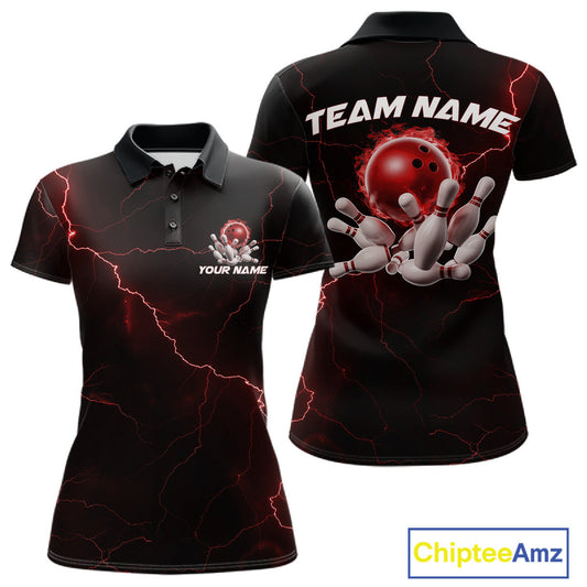 Custom Red Thunder Lightning Flame Bowling Ball Women Bowling Team Shirt Bowler Outfit IPHW10672