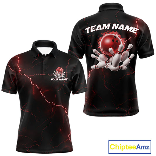 Custom Red Thunder Lightning Flame Bowling Ball Men Bowling Team Shirt Bowler Outfit IPHW10672