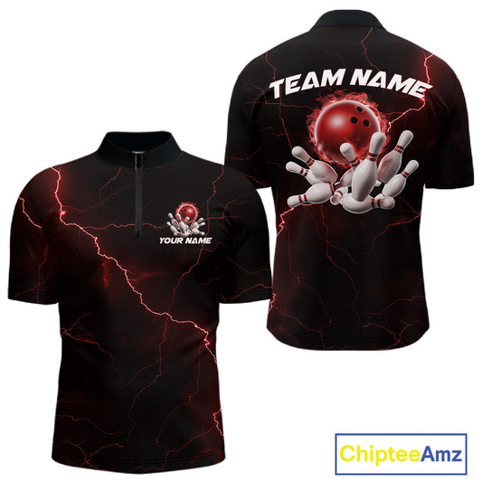 Custom Red Thunder Lightning Flame Bowling Ball Men Bowling Team Shirt Bowler Outfit IPHW10672