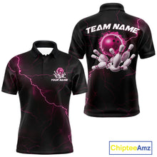 Load image into Gallery viewer, Custom Pink Thunder Lightning Flame Bowling Ball Men Bowling Team Shirt Bowler Outfit IPHW10673